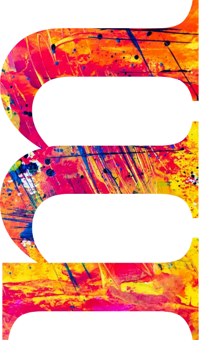 The Metra Living M logo filled with a bright pattern.